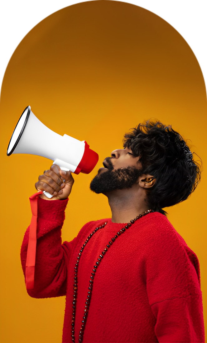 A man representing a digital marketing agency in Mumbai holding a megaphone.