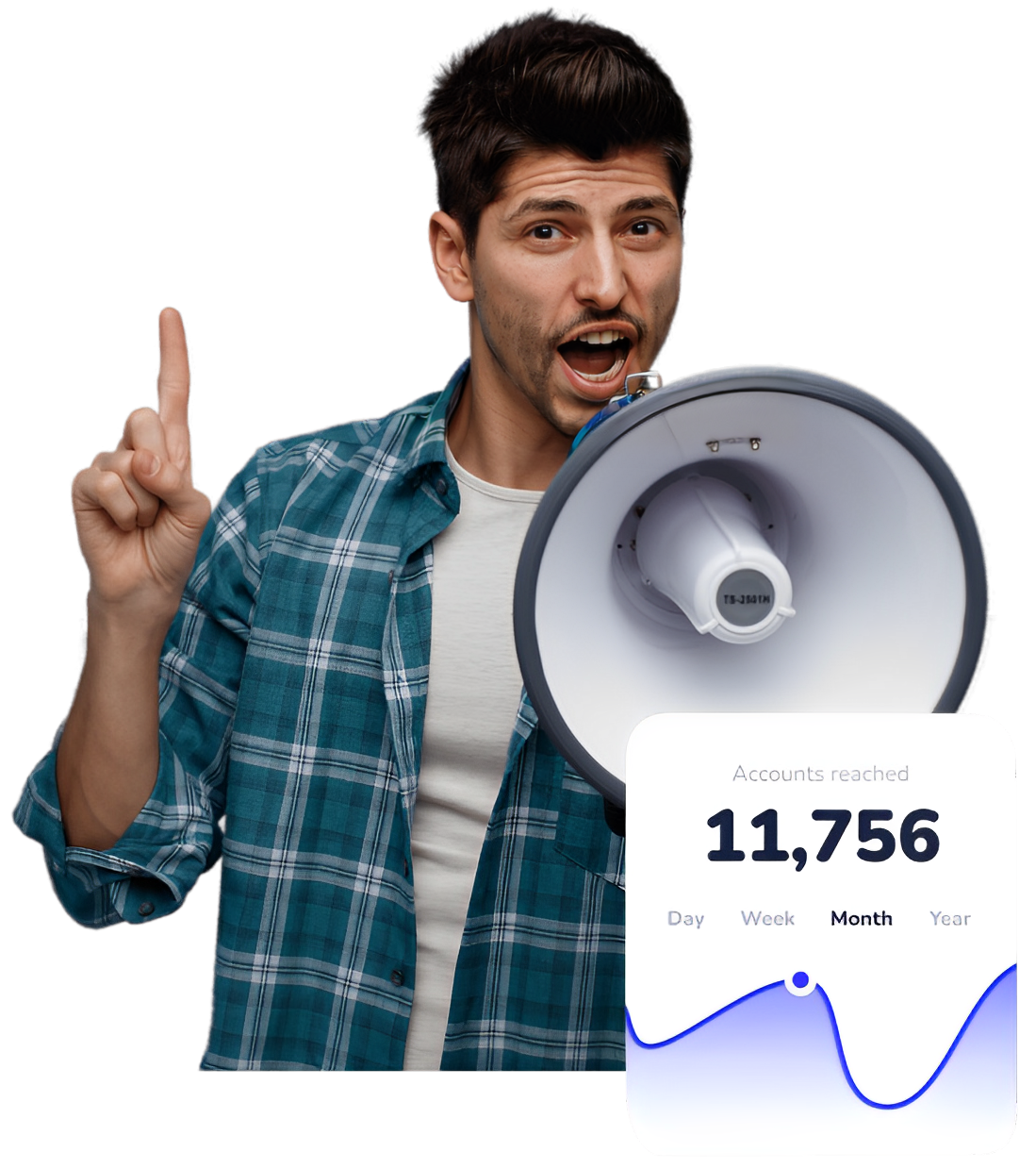 A man uses a megaphone to showcase his earnings graph provided by the top social media agency in Mumbai.